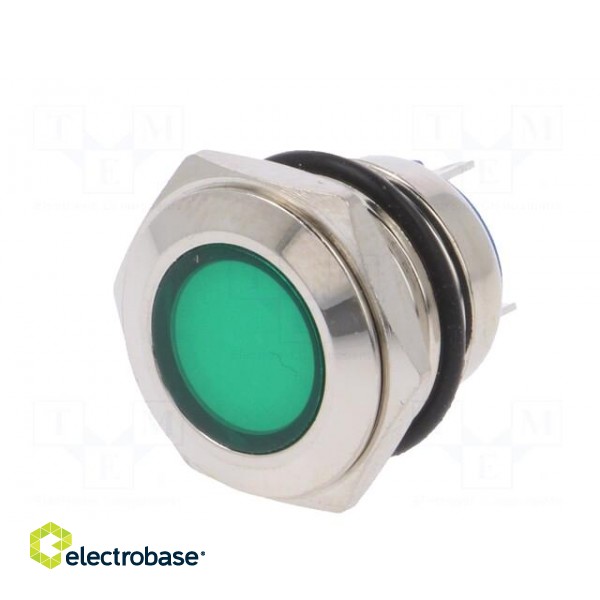 Indicator: LED | flat | green | 24VDC | 24VAC | Ø16mm | brass | Body: silver фото 2