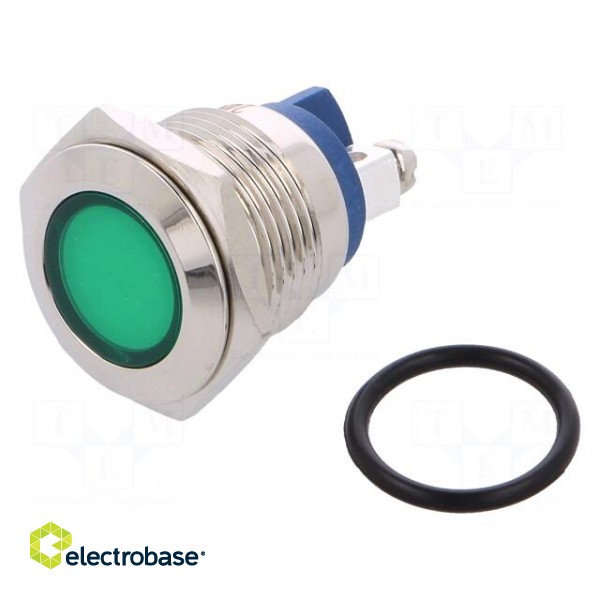 Indicator: LED | flat | 24VDC | 24VAC | Cutout: Ø16mm | screw | brass фото 1