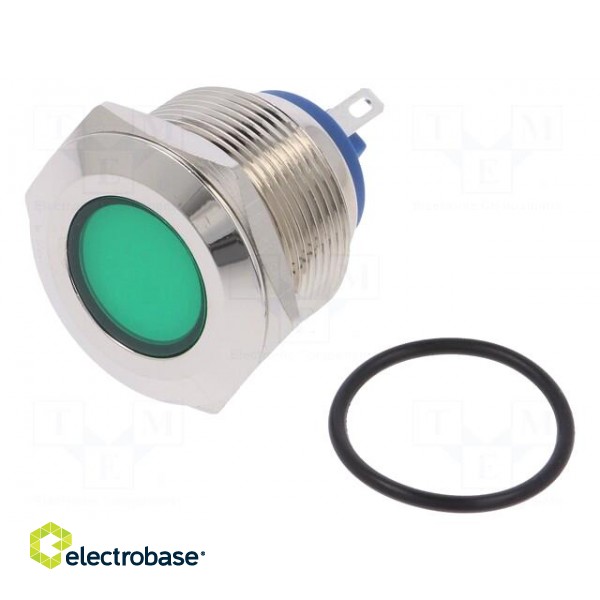 Indicator: LED | flat | 24VDC | 24VAC | Cutout: Ø22mm | brass фото 1