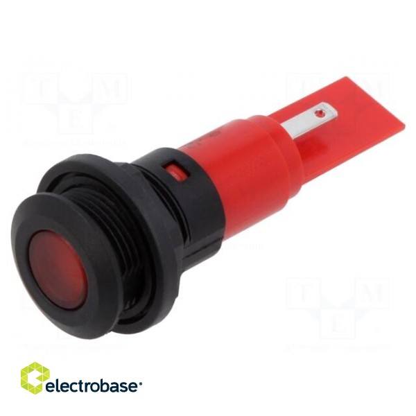 Indicator: LED | flat | red | 12VDC | 12VAC | Ø16mm | IP67 | plastic