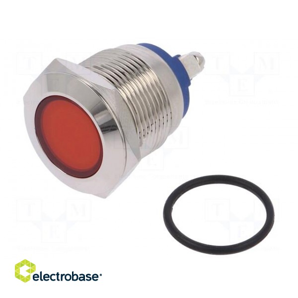 Indicator: LED | flat | 12VDC | 12VAC | Cutout: Ø19mm | screw | brass image 1