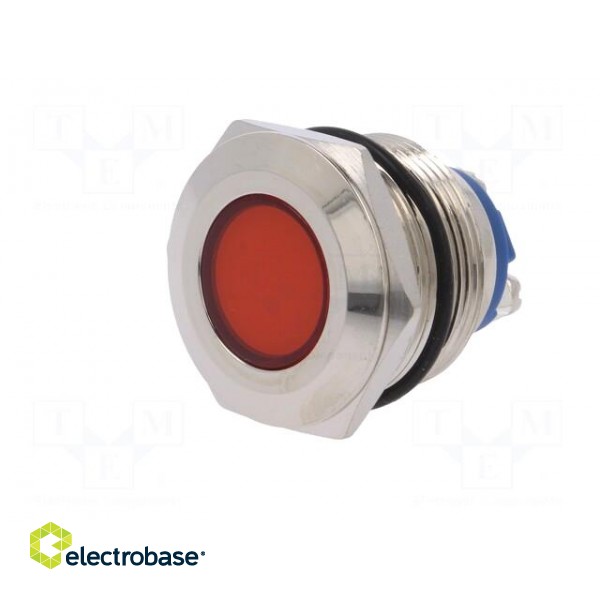 Indicator: LED | flat | red | 12VDC | 12VAC | Ø22mm | screw | brass paveikslėlis 2