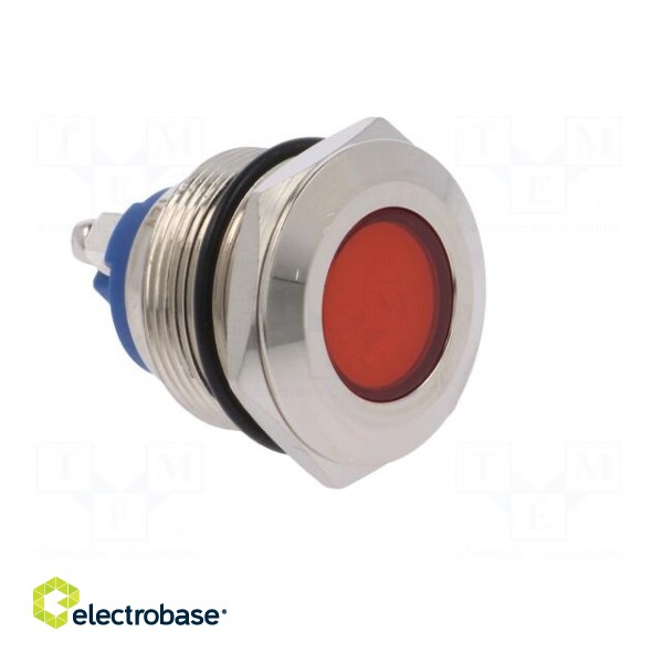 Indicator: LED | flat | red | 12VDC | 12VAC | Ø22mm | screw | brass фото 8