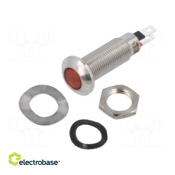 Indicator: LED | flat | red | 2.1VDC | Ø8.1mm | IP67 | stainless steel