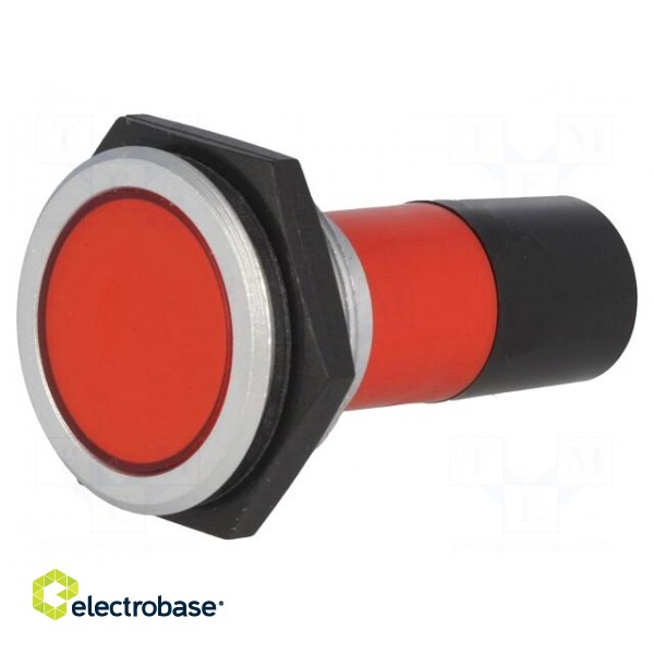 Indicator: LED | flat | red | 230VAC | Ø30.2mm | IP67 | brass | ØLED: 20mm image 1