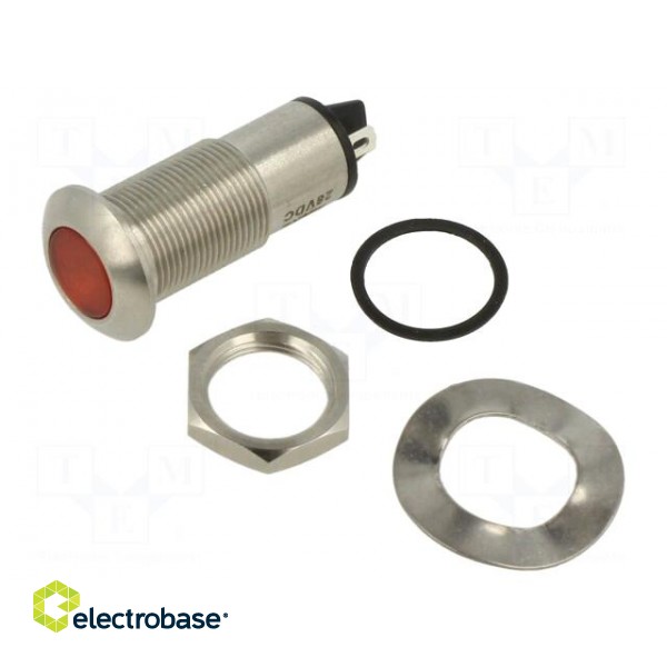 Indicator: LED | flat | red | 24÷28VDC | Ø13mm | IP67 | stainless steel