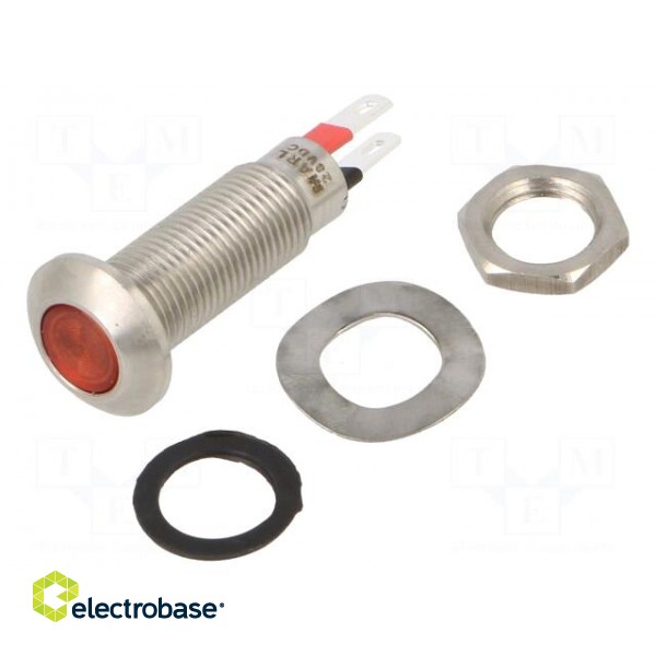 Indicator: LED | flat | red | 24÷28VDC | Ø8.1mm | IP67 | stainless steel image 1