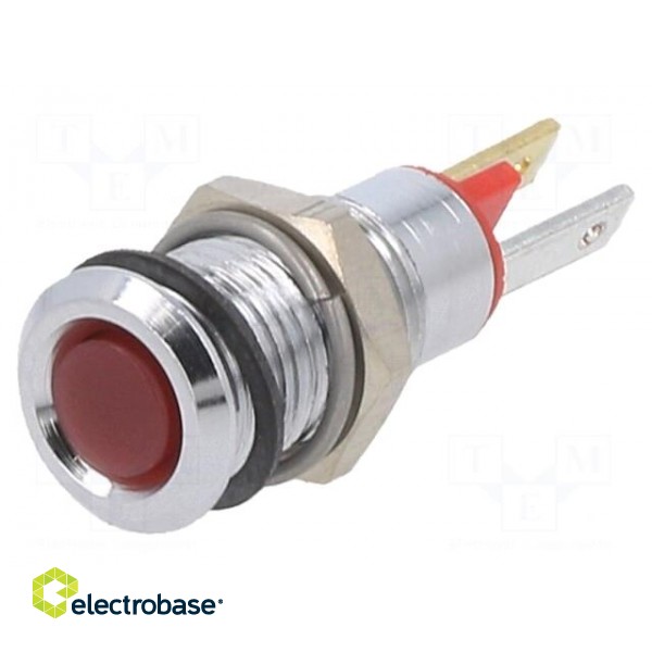 Indicator: LED | flat | red | 2VDC | Ø8mm | connectors 2,0x0,8mm | metal фото 1