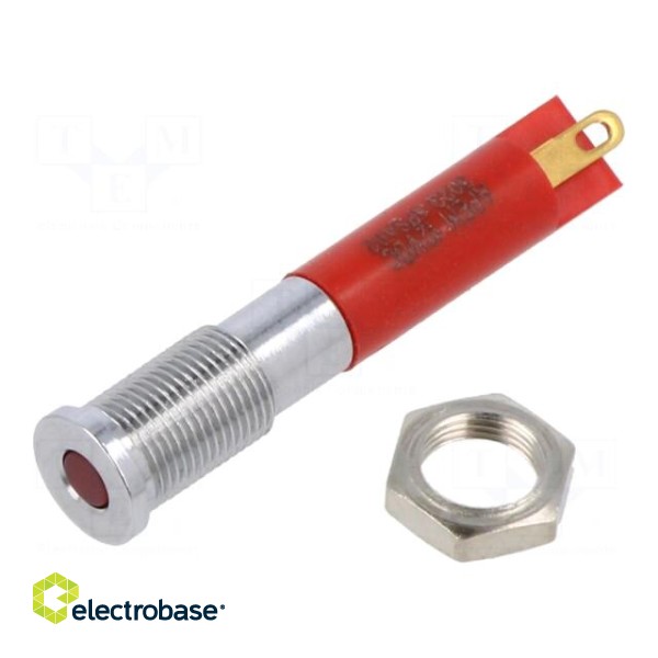 Indicator: LED | flat | red | Ø6mm | IP67 | brass | ØLED: 3mm | Body: red