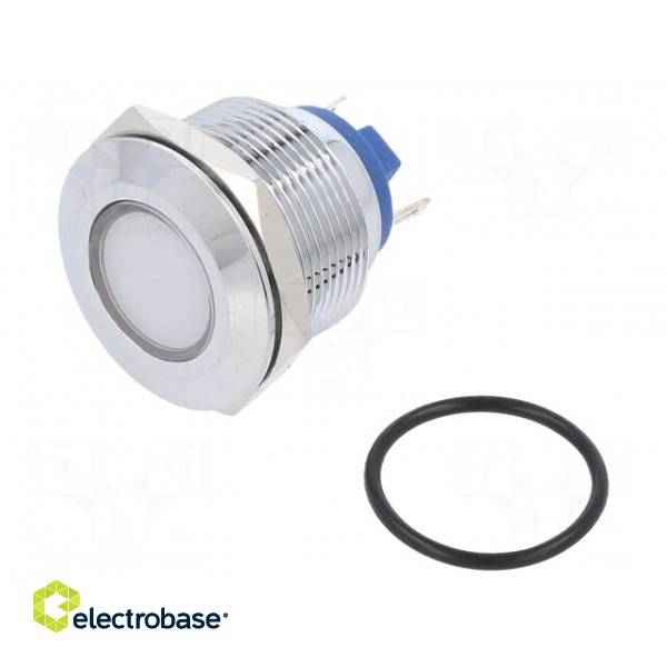 Indicator: LED | flat | white | 12VDC | 12VAC | Ø22mm | brass | Body: silver фото 1