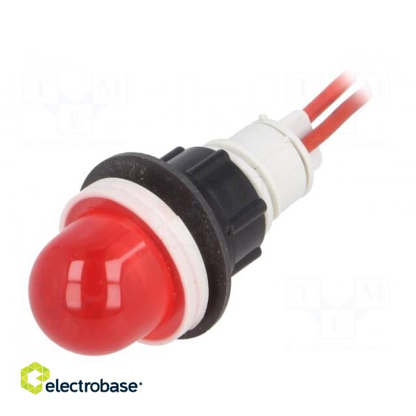 Indicator: LED | prominent | red | 230VAC | Ø13mm | leads 300mm | plastic