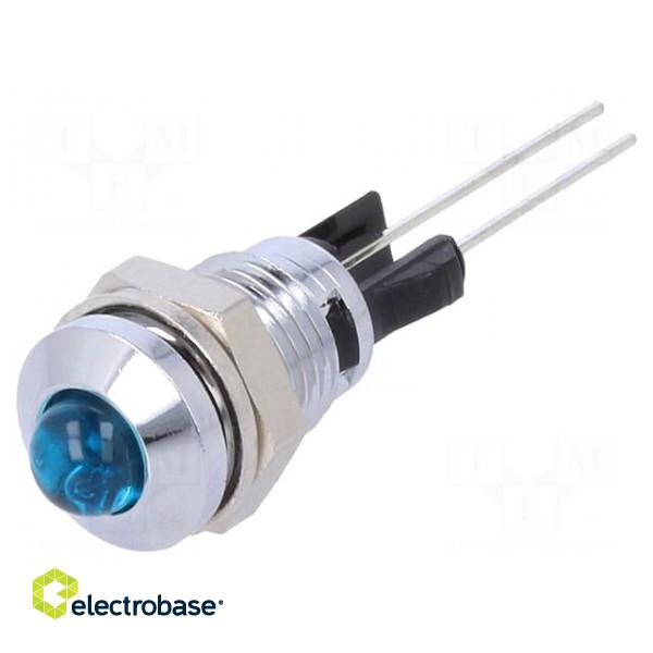Indicator: LED | prominent | blue | Ø8mm | for PCB | brass | ØLED: 5mm image 1