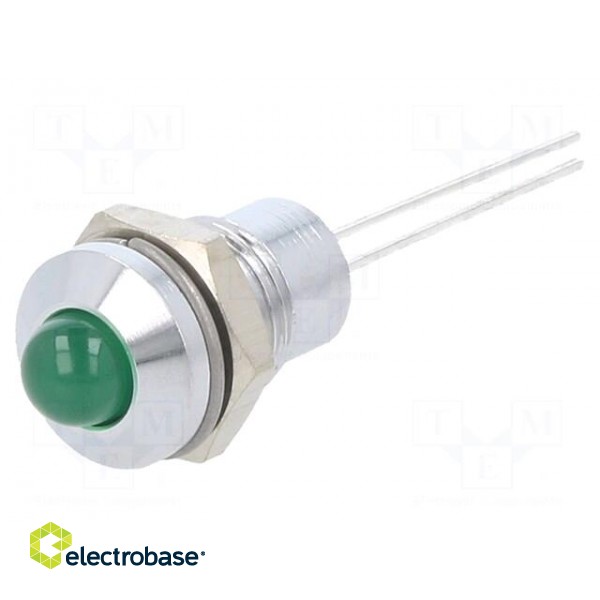 Indicator: LED | prominent | green | 2.2VDC | Ø8mm | IP40 | 2pin | metal paveikslėlis 1