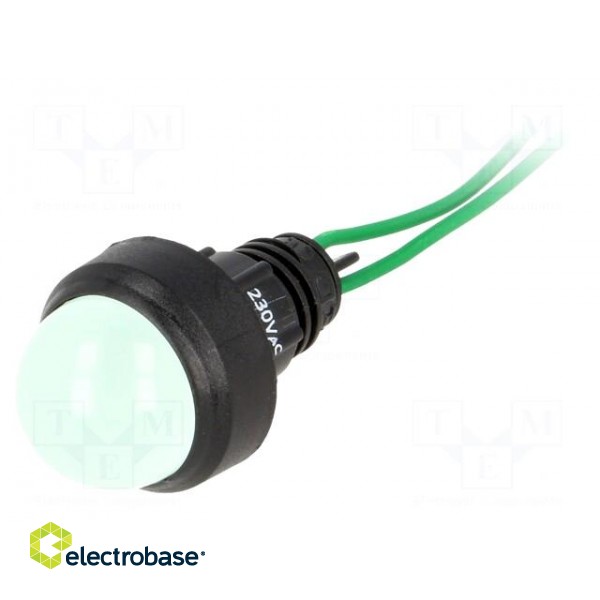 Indicator: LED | prominent | green | 230VAC | Ø13mm | IP40 | leads 300mm