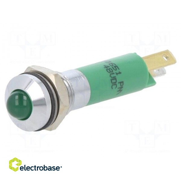 Indicator: LED | prominent | green | 48VDC | Ø8mm | metal image 1