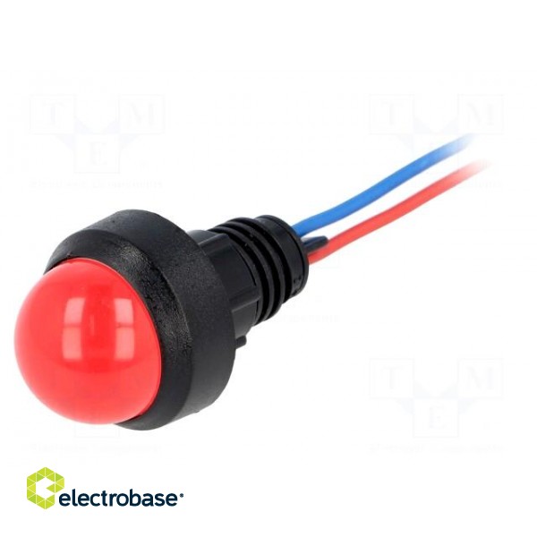 Indicator: LED | prominent | red | 12VDC | 12VAC | Ø13mm | IP40 | plastic