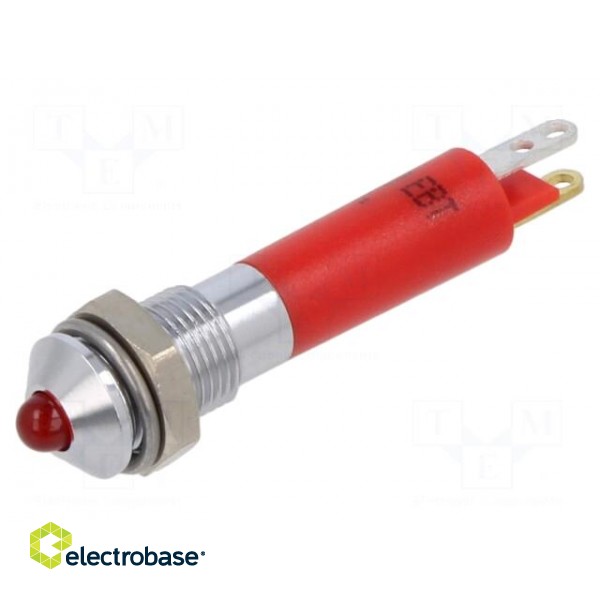 Indicator: LED | prominent | red | 24VDC | Ø6mm | connectors 2,0x0,5mm