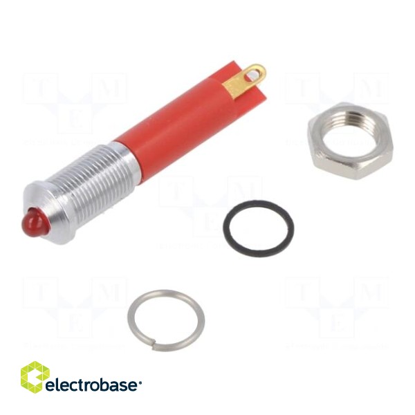 Indicator: LED | prominent | red | Ø6mm | IP67 | brass | ØLED: 3mm | 40mcd