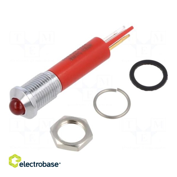 Indicator: LED | prominent | red | Ø8mm | IP67 | brass | ØLED: 5mm | 80mcd