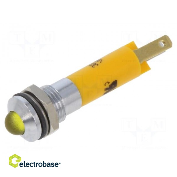 Indicator: LED | prominent | yellow | 12VDC | 12VAC | Ø8mm | IP67 | 1100mcd