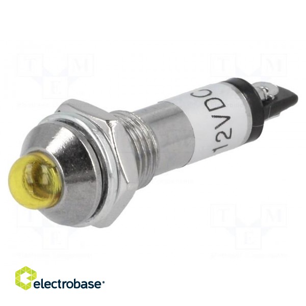 Indicator: LED | prominent | yellow | 12VDC | Ø8.2mm | IP40 | metal image 1