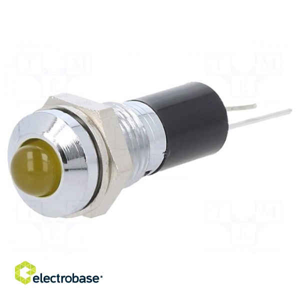 Indicator: LED | prominent | yellow | 12VDC | Ø8mm | for PCB | brass фото 1