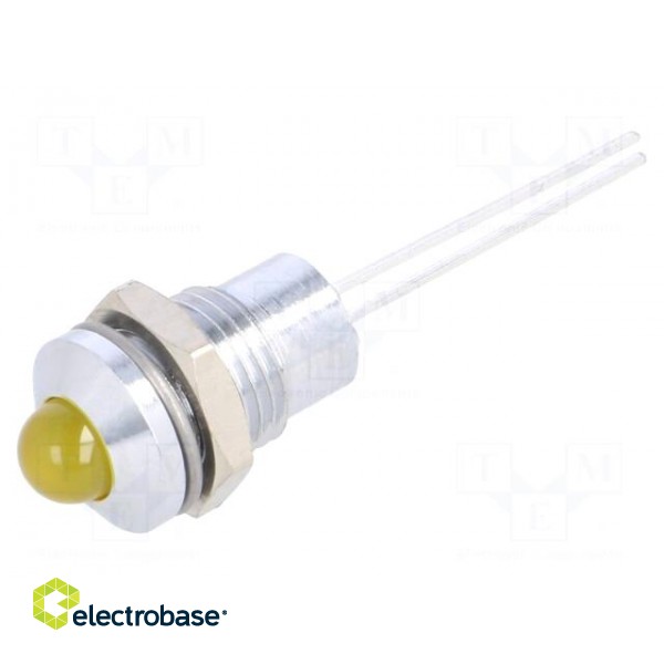 Indicator: LED | prominent | yellow | 2.1VDC | Ø8mm | IP40 | 2pin | metal
