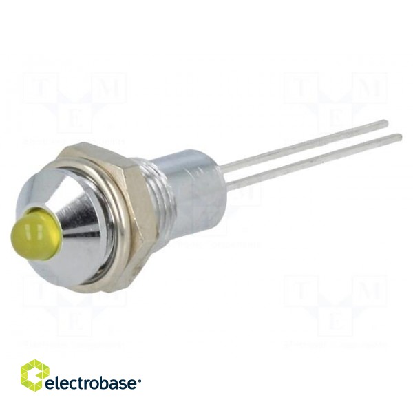 Indicator: LED | prominent | yellow | Ø6.2mm | IP40 | for PCB | brass