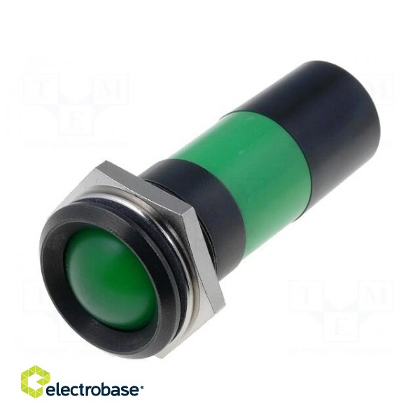 Indicator: LED | recessed | green | 230VAC | Ø22.2mm | IP67 | metal