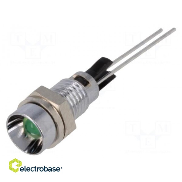 Indicator: LED | recessed | green | Ø6mm | for PCB | brass | ØLED: 3mm image 1