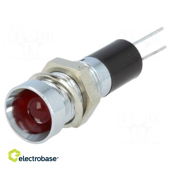 Indicator: LED | recessed | red | 12VDC | Ø8mm | for PCB | brass | ØLED: 5mm image 1