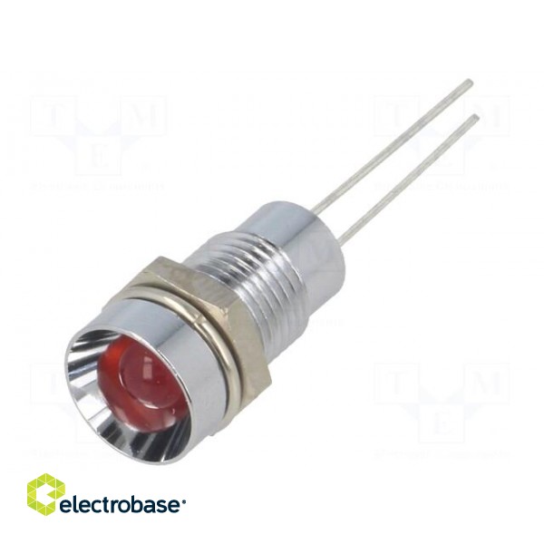 Indicator: LED | recessed | red | Ø8.2mm | IP40 | for PCB | brass