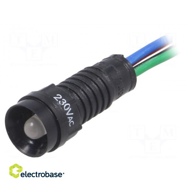 Indicator: LED | recessed | 230VAC | Cutout: Ø11mm | IP40 | 300mm leads