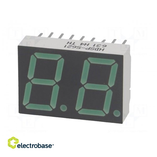 Display: LED | 7-segment | 14.22mm | 0.56" | No.char: 2 | green | anode image 3