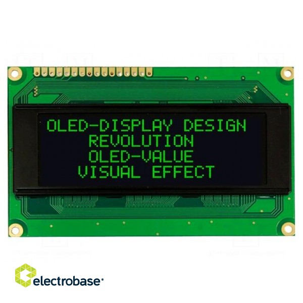 Display: OLED | alphanumeric | 20x4 | Dim: 98x60x10mm | green | PIN: 16