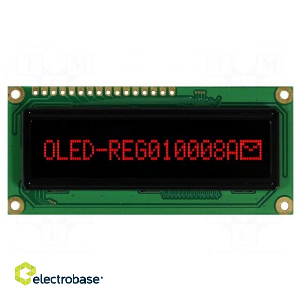 Display: OLED | graphical | 100x8 | Dim: 80x36x10mm | red | PIN: 16