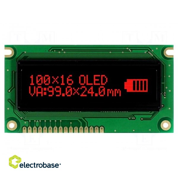 Display: OLED | graphical | 2.4" | 100x16 | Dim: 84x44x10mm | red | PIN: 16 image 2