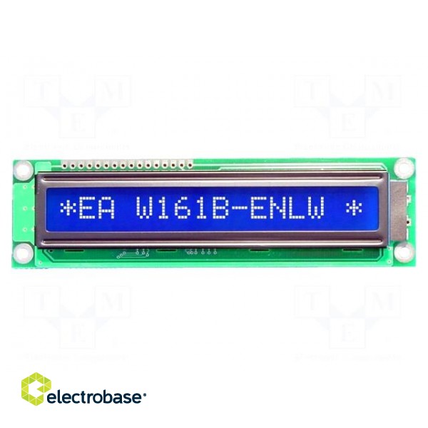 Display: LCD | alphanumeric | STN Negative | 16x1 | blue | 122x33mm | LED