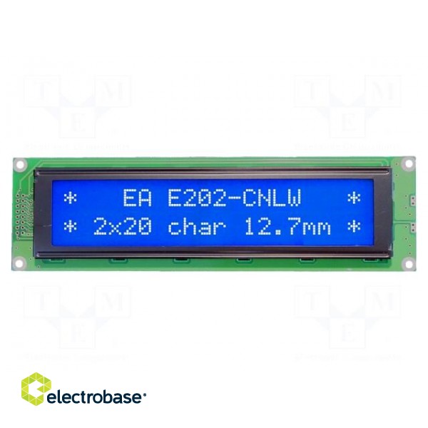 Display: LCD | alphanumeric | STN Negative | 20x2 | blue | 190x54mm | LED