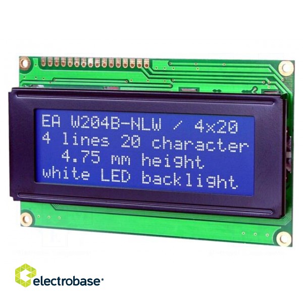 Display: LCD | alphanumeric | STN Negative | 20x4 | blue | 98x60mm | LED