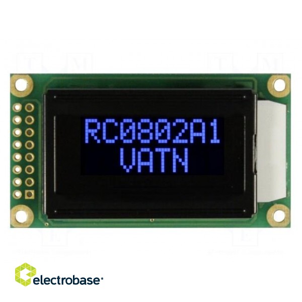Display: LCD | alphanumeric | VA Negative | 8x2 | 58x32x13.2mm | LED