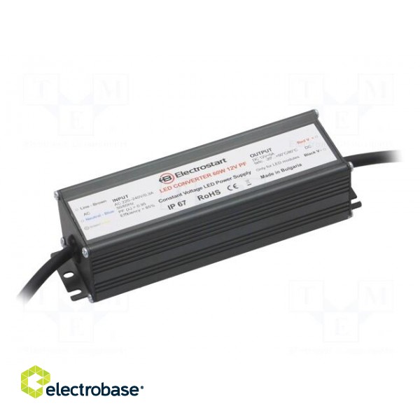 Power supply: switched-mode | 60W | 12VDC | 5A | 180÷295VAC | IP67 | 89%