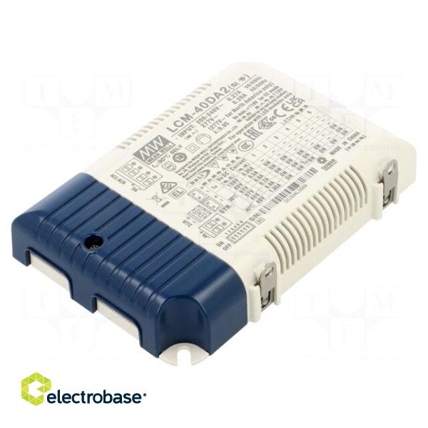 Power supply: switched-mode | LED | 40W | 2÷100VDC | 350÷1050mA | IP20