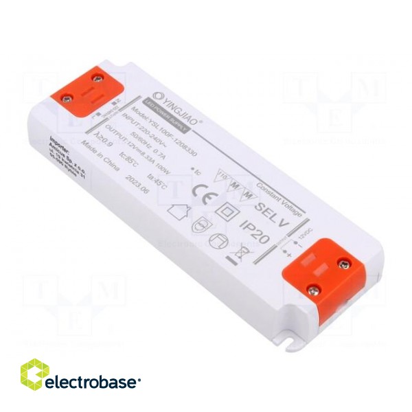 Power supply: switched-mode | LED | 100W | 12VDC | 8.33A | 220÷240VAC