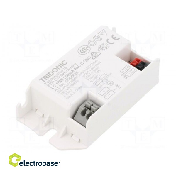 Power supply: switched-mode | LED | 10W | 28÷40VDC | 250mA | 198÷264VAC
