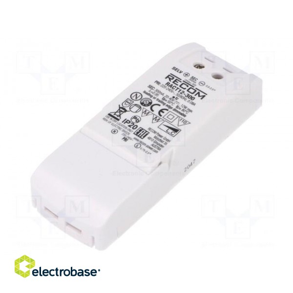 Power supply: switched-mode | LED | 12W | 20÷40VDC | 300mA | 198÷264VAC