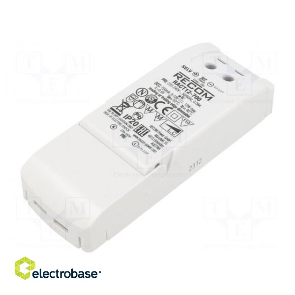 Power supply: switched-mode | LED | 12W | 9÷18VDC | 700mA | 198÷264VAC