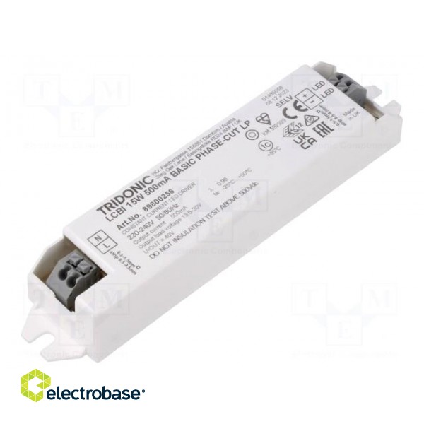 Power supply: switched-mode | LED | 15W | 13.5÷30VDC | 500mA | IP20 фото 1