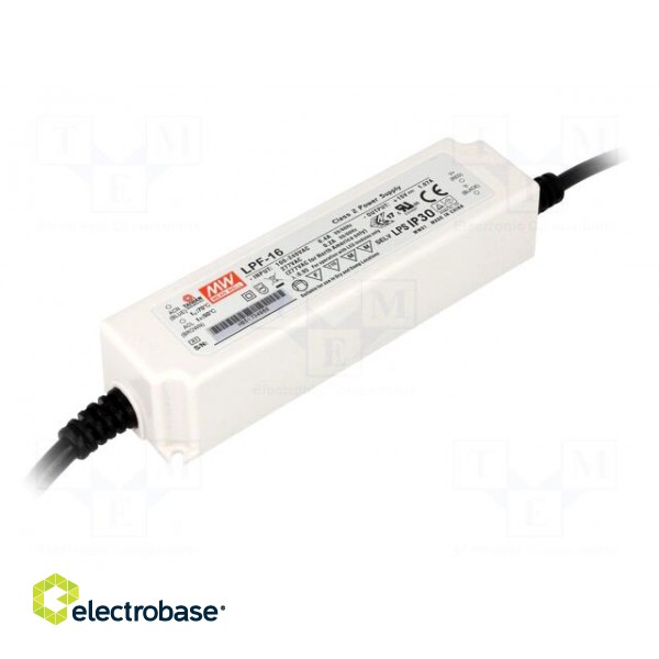 Power supply: switched-mode | LED | 16W | 20VDC | 0.8A | 90÷305VAC | IP30
