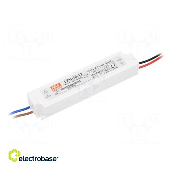Power supply: switched-mode | LED | 18W | 12VDC | 1.5A | 180÷264VAC